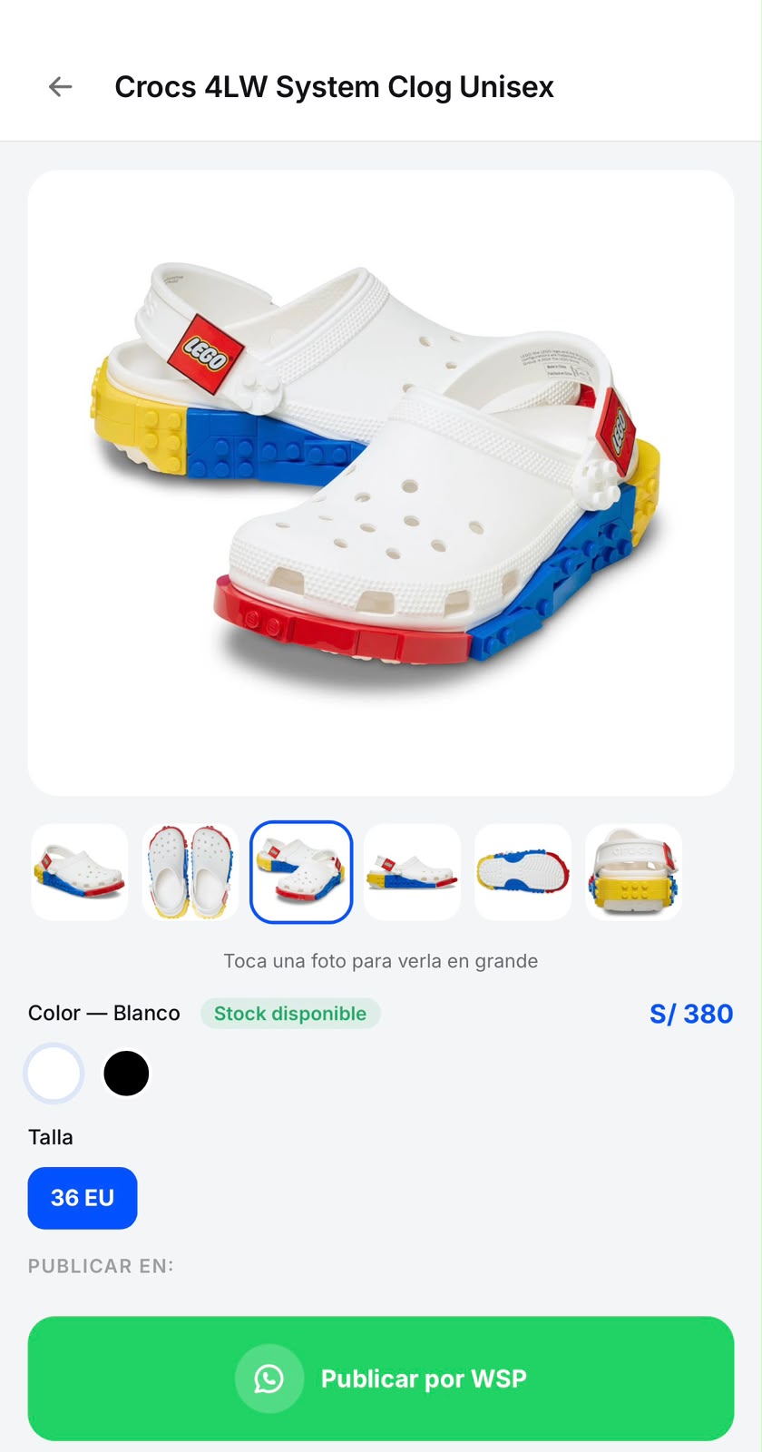 Entras al detalle: eliges color y talla antes de publicar